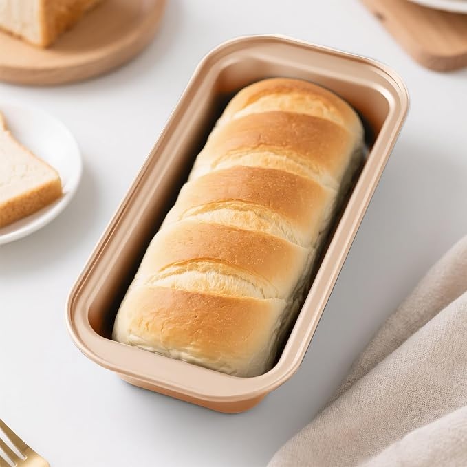 3 Pack Nonstick Loaf Pans – 9x5 Inch Carbon Steel Bread Pans for Baking, Rust-Resistant & Stackable Bakeware for Home Kitchen & Bakery (Gold Finish)