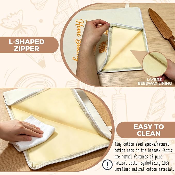 2PCS Reusable Beeswax Bread Bag for Homemade Bread, Sourdough Bread Bag, Extra Large Cotton Bread Storage Bag, Eco Friendly Reusable Bread Bags for Artisan Loaf, Bagels & Bakery Storage