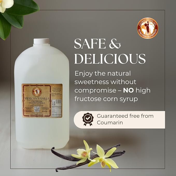 Pure Clear Mexican Vanilla Extract (135.25fl oz) – Gluten-Free, Coumarin-Free Vanilla for Baking, Cakes, Cookies, Coffee & Desserts – Cold Pressed, Natural Vanilla