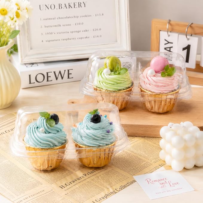 2/4/6 Count Cupcake Containers with Hinged Airtight Lids, Clear Plastic Cupcake Boxes, Stackable Single Cupcake Holders for Frosted Cupcakes or Muffins