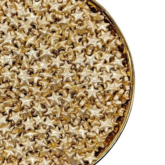 NIPEOR Golden Star Sprinkles, Edible Sparkling Pearl Sprinkles 4.6oz/130g, Gold Sugar Sprinkles for Cake Decorating, Cupcake Toppers, Cookie & Ice Cream Toppings, Festive Baking Decorations (Golden Star Sparkling)
