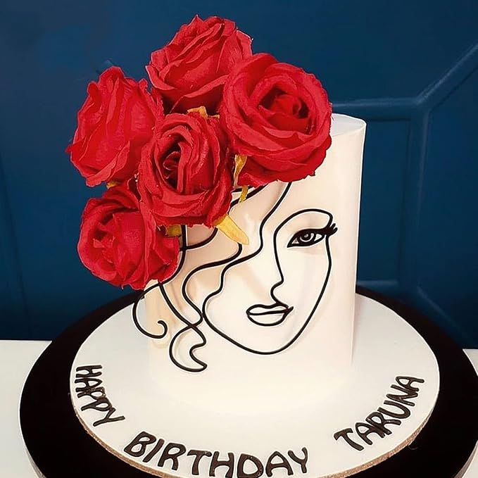 Minimalist Art Lady Face Boho Cake Topper for Birthday & Wedding Decoration - Acrylic, Black