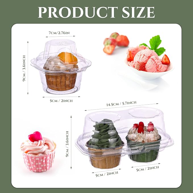 Maxdot 150 Pcs Clear Individual and 2 Count Cupcake Containers Plastic Cupcake Boxes with Connected Airtight Dome Lid, Stackable Muffin Holders for Mothers Day, Parties