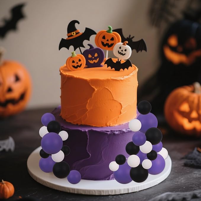 BEISHIDA 40 pcs Foam Ball Halloween Cake Toppers with Sticks Perfect for Graduation Halloween Cake Decor Birthday Graduation Congrats 2026 Cake Decoration Wednesday Theme Party(Black, White, Purple)