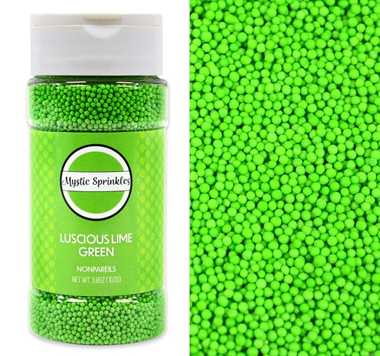 Mystic Sprinkles Solid Color Nonpareils 3.8oz Bottle (Luscious Lime Green)