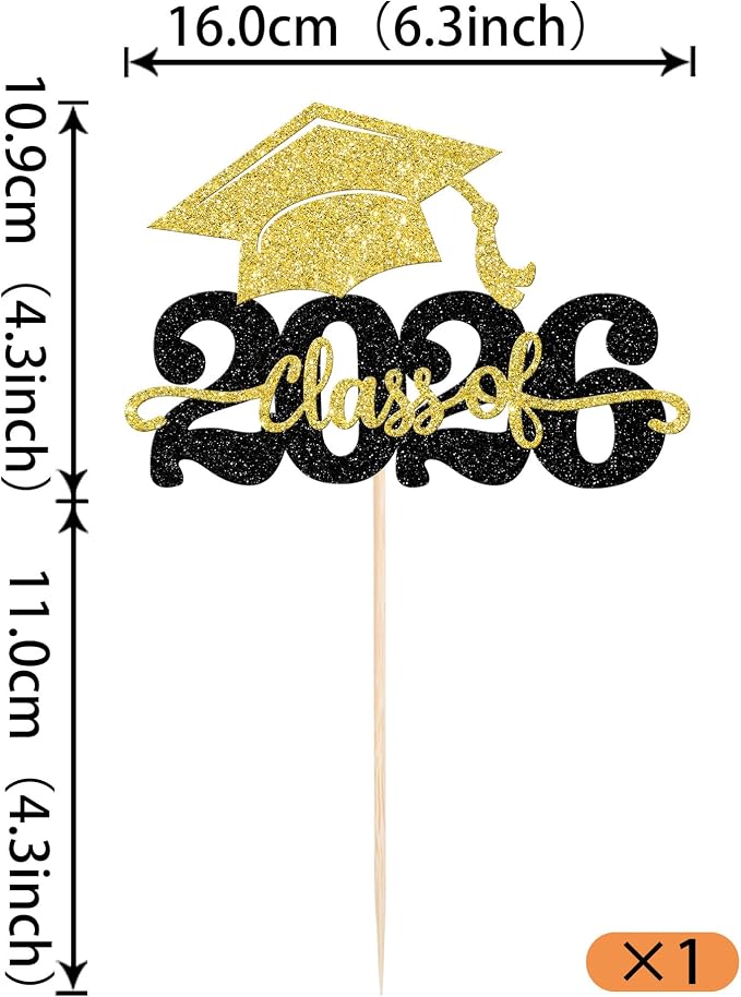 1 Pack Class of 2025 Cake Topper Glitter Congrats Grad Cap 2025 Graduation Cake Pick for 2025 Graduation Theme High School Boys Girls Graduate Party Cake Decorations Supplies Black Gold