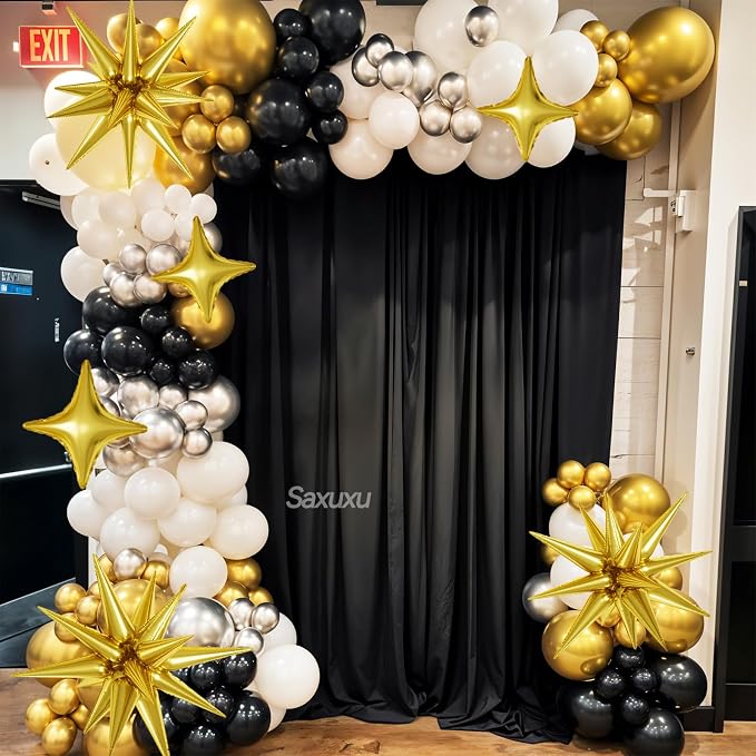 Black and Gold Balloon Arch Kit, Black White Gold Balloons Garland Kit, Star Foil Balloons, Confetti Balloon For Graduation Birthday New Year Retirement Party Wedding Baby Shower Decorations