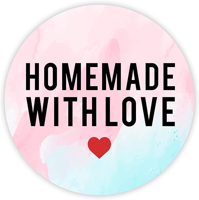 Andaz Press Round Small Business Sticker Labels, 120-Pack, Watercolor Homemade with Love, Red Heart, Handmade Stickers for Packaging, Product Labels for Small Business