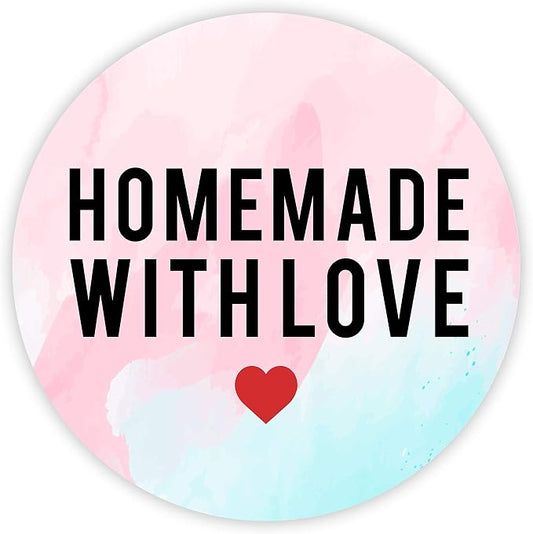 Andaz Press Round Small Business Sticker Labels, 120-Pack, Watercolor Homemade with Love, Red Heart, Handmade Stickers for Packaging, Product Labels for Small Business
