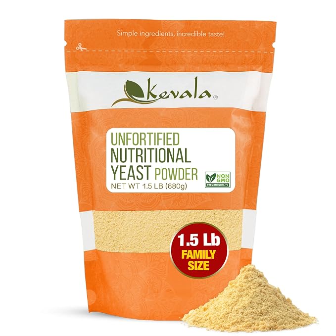 Kevala Nutritional Yeast - 1.5 lb, Unfortified Powder for Vegan Cooking | Product of USA, Premium Seasoning with a Cheesy Flavor, Dry Yeast With No Added Salt for Everyday Vegan Food Nutrition