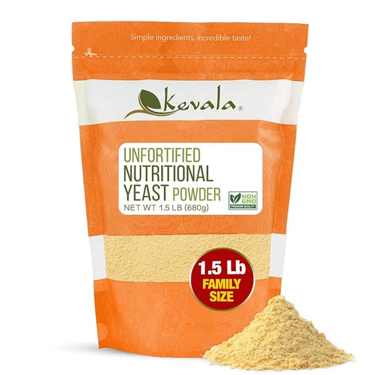 Kevala Nutritional Yeast - 1.5 lb, Unfortified Powder for Vegan Cooking | Product of USA, Premium Seasoning with a Cheesy Flavor, Dry Yeast With No Added Salt for Everyday Vegan Food Nutrition