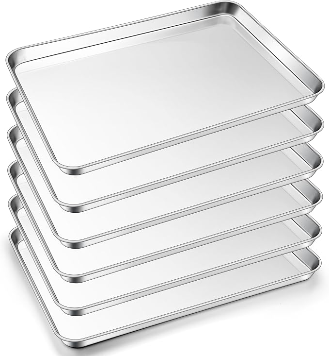 Homikit 6 Pack Baking Sheet Set, 18x13 Inches Stainless Steel Large Cookie Pans for Oven, Heavy Duty Metal Half Sheet Baking Tray for Roasting Cooking, Nonstick & Rust Free, Dishwasher Safe
