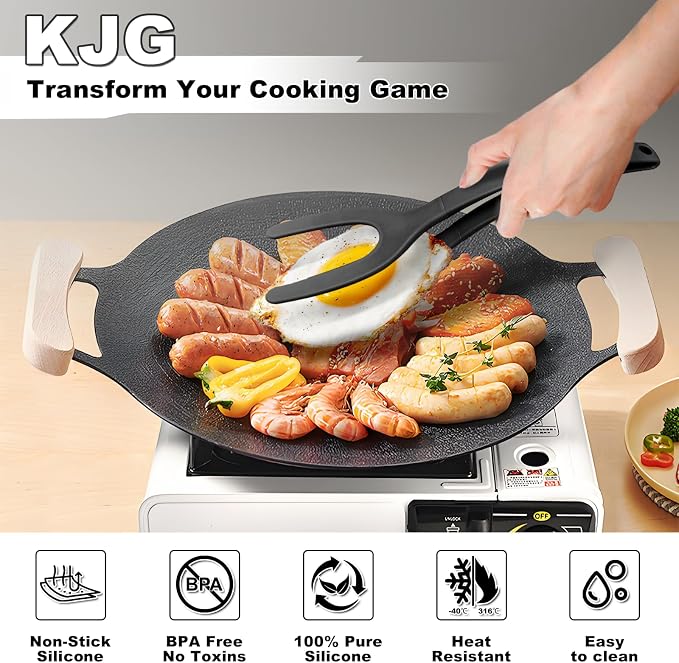 Silicone Spatulas, High Heat Resistant BPA Free Cooking Tongs, Silicone Kitchen Utensils, Spatula Tong, Egg Flipper Spatula for Non Stick Frying Pan, Ideal Cookware for Fish, Eggs, Pancakes