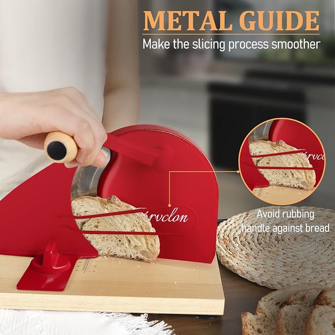 Brvclon Manual Bread Slicer Adjustable Thickness, Hand Crank Bread Slicer for Homemade Sourdough Bread with Scale Line & Suction Cup & Metal Guide,Quality Solid Wood Base & Gift-Level Packaging