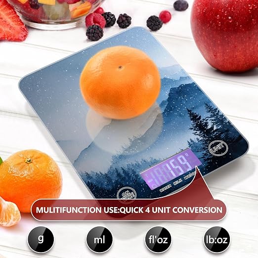 Food Scale Kitchen Scale for Baking Cooking Digital Food Weighing Measuring Scale Small Waterproof Electric Food Scale Watercolor Winter Mountain Blue
