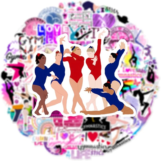 Gymnastics Stickers for Water Bottles - 50PCS Aesthetic Gymnastics Gifts Vinyl Waterproof Exercise Stickers for Laptop, Scrapbook, Journal, Perfect for Gymnasts, Teens, Girls, and Sports Lovers