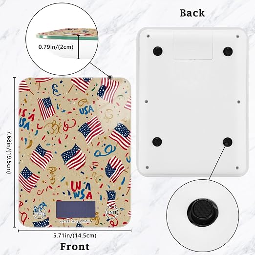 Food Scale Kitchen Scale for Baking Cooking Digital Food Weighing Measuring Scale Small Waterproof Electric Food Scale Brown Patriotic American Flags