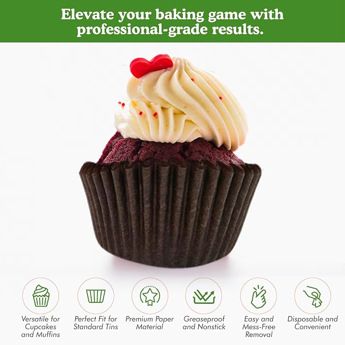 Regency Wraps Baking Cups, Pack of 100 Brown Standard, Greaseproof Cupcake Muffin Liners, Made in USA, Non-Stick for Easy Removal and Serving of Baked Treats