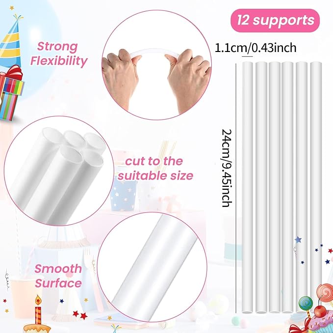 Cake Pin Sticks Set, 16 Pieces Plastic Cake Sticks Support Rods with 4 Cake Dividers for 6, 8, 10, 12 Inch Cakes, Plastic Cake Support Rods for Wedding Cake Building and Stacking (16)