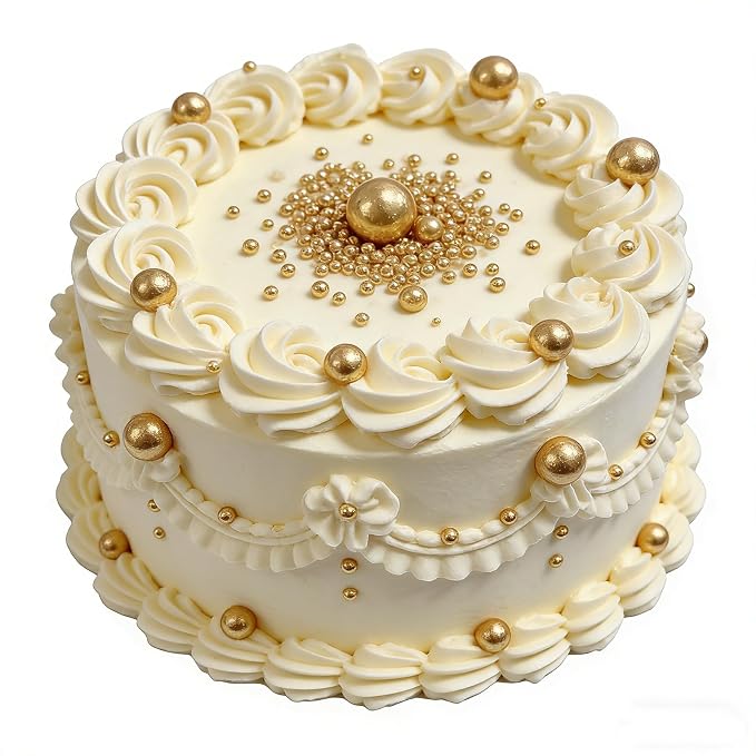 Sentovac Edible Gold Pearls Sprinkles 4 Size（2mm 4mm 7mm 1cm）Mix for Cake Decorating Candy Cupcake Cake Topper Cookie Baking Decorations Supplies