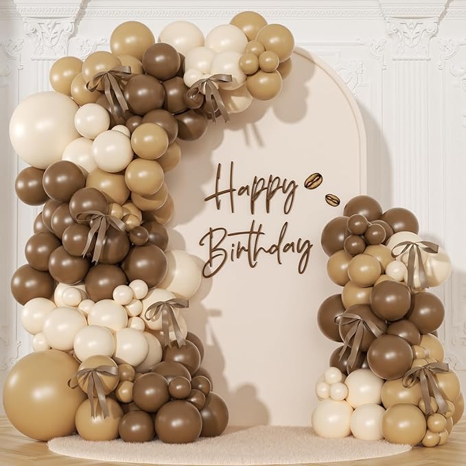 Brown Balloons Garland Arch Kit, 140Pcs Netural Nude Begie Balloons with Bows for Coquette Martini Birthday Party Decorations Bachelorette Bridal Shower Decor