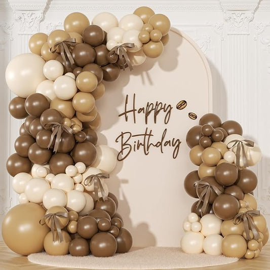 Brown Balloons Garland Arch Kit, 140Pcs Netural Nude Begie Balloons with Bows for Coquette Martini Birthday Party Decorations Bachelorette Bridal Shower Decor
