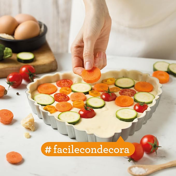 Decora 0075056 Nonstick Steel Fluted Heart Tart Pan 9.8 Inch x 9.1 Inch x 1.2 Inch High with Loose Removable Bottom, for Easy Demolding, Professional Design Registered, Patented