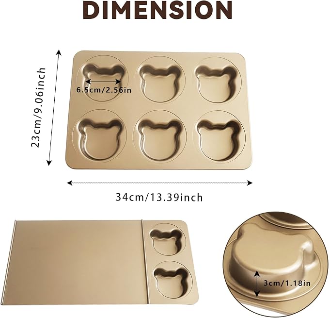 6-Cup English Muffin Pan, Nonstick & Sliding Lid, Bear Shape | 2-in-1 Sliding Lid for Proofing & Baking, Bear Shaped Muffin Pans, Nonstick Carbon Steel Hamburger Bun Mold