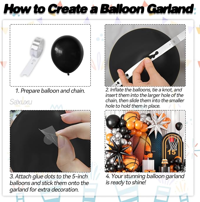 Basketball Balloon Arch Kit, Black Orange Balloons Garland Arch Kit, Silver Star Foli Balloons Basketball Foil Balloon For Ball Games Theme Birthday Baby Shower Party Anniversary Wedding Decorations
