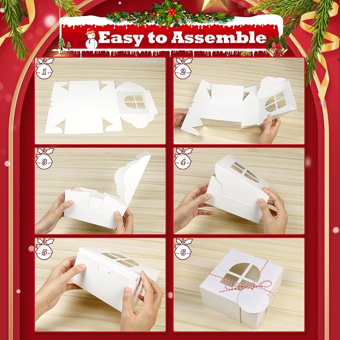 COTOPHER 18Pcs Christmas Cookie Boxes with Window, 6x6x3 inch White Bakery Boxes for Gift Giving, XMAS Treat Boxes Holiday Pastries Boxes for Cakes Muffins Donuts Chocolate Strawberries