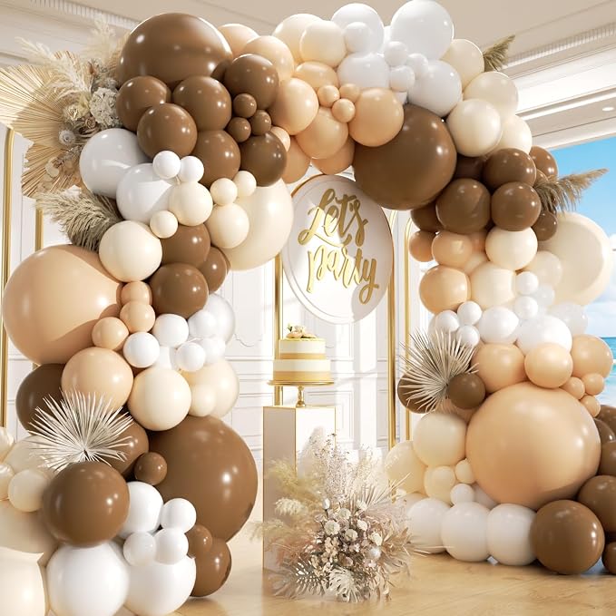 450Pcs Netural Balloons Garland Arch Kit - 18 12 10 5 Inch Different Sizes Brown Latex Balloon for Birthday, Anniversary, Bridal Shower, Baby Shower, Wedding, Boho, Teddy Party Decorations