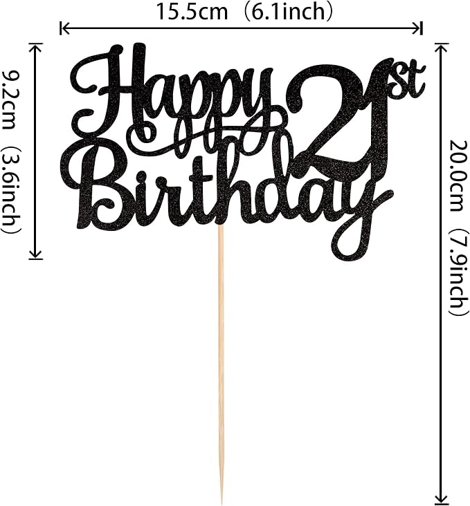 1 PCS Happy 21st Birthday Cake Topper Glitter Cheers to 21 Years Cake Pick 21 Fabulous Cake Decoration for 21st Birthday Party Decorations Supplies Black