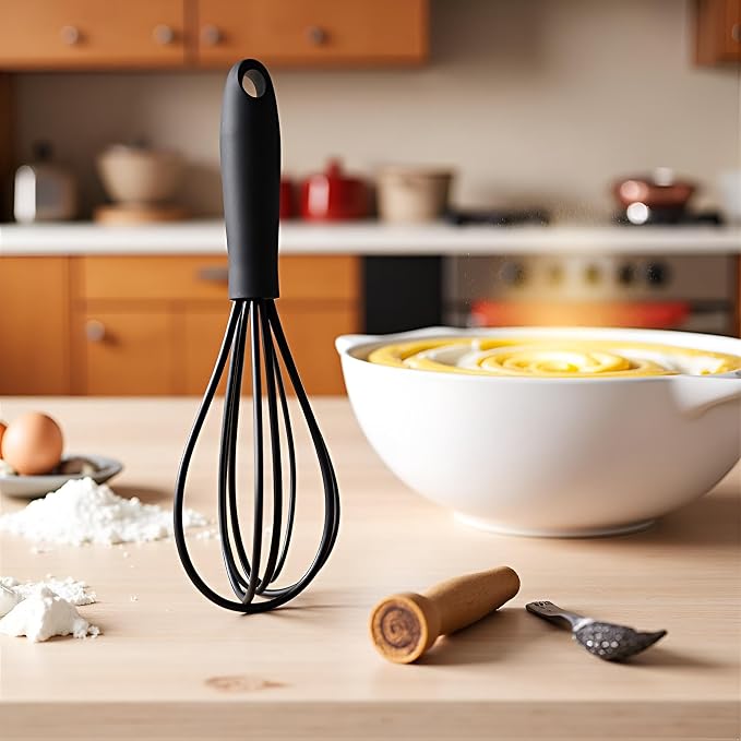 1Pc Black Mini Silicone Whisks,Non-Stick Whisks,Milk and Egg Beater Blender,Hand Egg Mixer,Kitchen for Cooking, Baking, Mixing,Stirring,Cooking Utensils,Kitchen Dining (6.7inch)