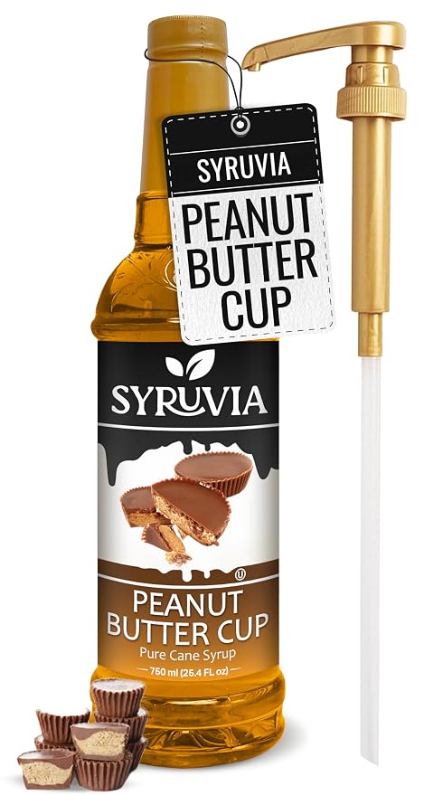 Syruvia Coffee Syrup, Peanut Butter Cup Flavored Syrup for Drinks, Lattes, and Desserts – 25.4 fl oz - with Pump