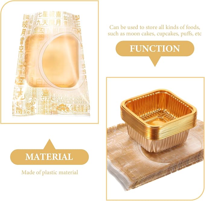 Mooncake Packaging Bags and Tray Set 5.70X4.33 Inch Clear Plastic Single Moon Cake Container for Bakery Pastry Food Storage and Sealing
