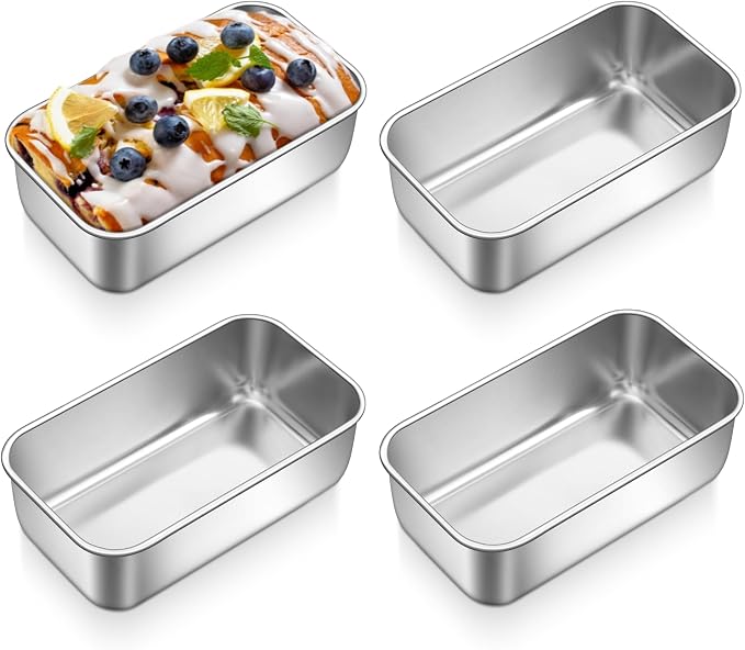 P&P CHEF Stainless Steel Mini Bread Loaf Pans, 4 PCS, Lasting & Rust-free | 6.3 x 3.5 Inch, Small Size for Air Fryer & Oven, Ideal for Bread, Meatloaf, Cake and Brownies, Food Grade, Dishwasher Safe