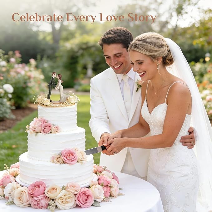 Storieme Bride and Groom Cake Topper: 5.3" Elegant Vintage Wedding Toppers for Cake - Romantic Engagement Newlyweds Kissing Resin Figurines Couple Gifts for Anniversary