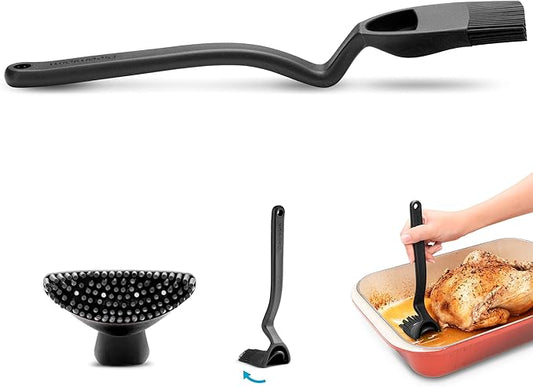 Dreamfarm Brizzle Basting Brush with Built-In Sauce Reservoir - Black | Sit-up, mess-free BBQ and pastry brush, flexible bristles, scoop and drizzle baster, holds 1 tbsp of liquid