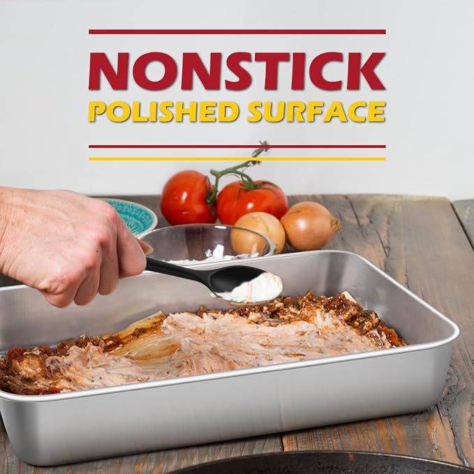 Leonyo 2 Pcs Lasagna Pan with Lid, 9.3 x 7 x 2 Inch Cake Pan Baking Sheets | For Baking Commercial Kitchen, Focaccia Bread, Casserole Dish