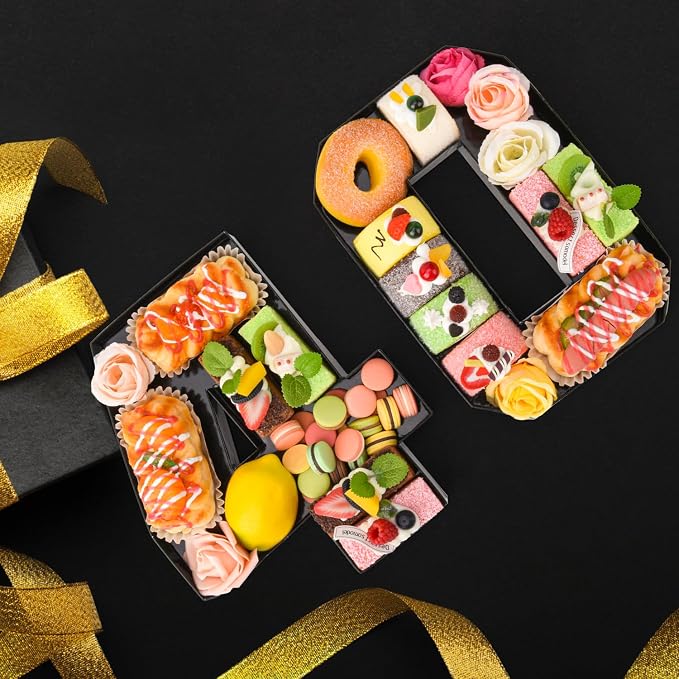 Cardboard Number for Charcuterie 40 Set Fillable Tray 10.2'' Black Charcuterie Paper Box for 40th Birthday Anniversary Party Decorations Chocolate Candy Cupcake Container