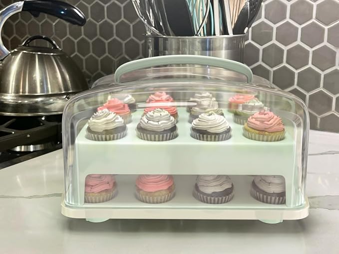 Top Shelf Elements MINI Cupcake Box. NOT For Standard Size Cupcakes. Fashionable Green Carrier Holds 24 MINI-Size Cupcakes, Cupcake Traveler,