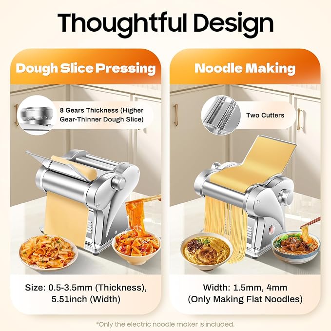 110V Electric Pasta Maker Machine, 135W Commercial Dough Roller Maker, 410 Stainless Steel Automatic Noodle Making Pasta Maker for Dumpling Wrappers, Etc