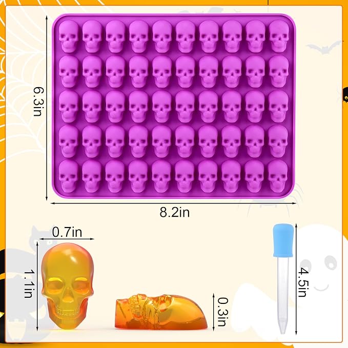 Palksky Skull Gummy Silicone Mold Sugar Chocolate Candy Molds,Skull Silicone Mold for Gummies for Kids,Halloween Jello Molds，(4PCS)