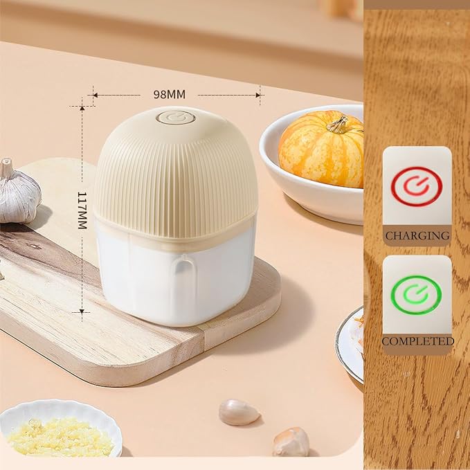 Electric Mini Garlic Chopper, 250ML Food Chopper Garlic Mincer USB, Vegetable Chopper, Onion Chopper, Portable Small Food Processor for Garlic, Ginger, Chili, Vegetables(cream)