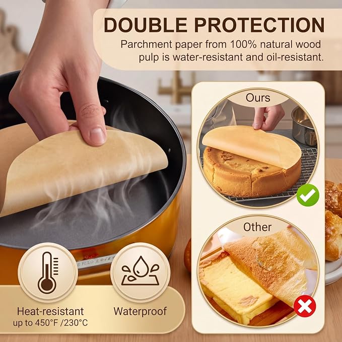 Reallnaive 900 Pcs Parchment Paper Rounds 6, 8, 9 Inch Non Stick Baking and Unbleached Parchment Circles for Baking Round Sheets Liners, Toaster Oven Round Cake Springform Pan(White)(Brown)
