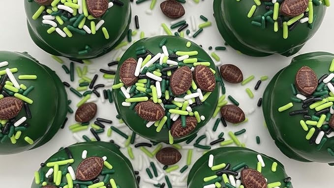 NCS Brown Footballs with Black, White, Lime Green & Dark Green Jimmies Edible Sprinkles – Cupcake, Cake & Cookie Decorations, 7 oz