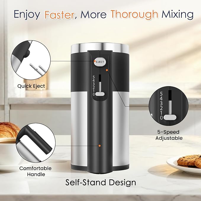 CHIDOLL 600W Hand Mixer, 5-Speed Electric Hand Held Mixer for Baking, Lightweight Stainless Steel Hand Beaters *2 & Dough Hooks*2 with Eject Button, Kitchen Mixer for Cream, Cookies, Dough