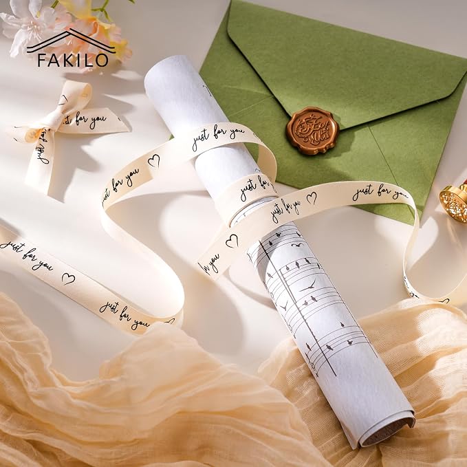 Just for You Printed Ribbon 5/8 Inch x 10 Yards Cotton Ribbon for Gift Packaging, Party Decorations, Anniversary Decoration, Handmade Cards