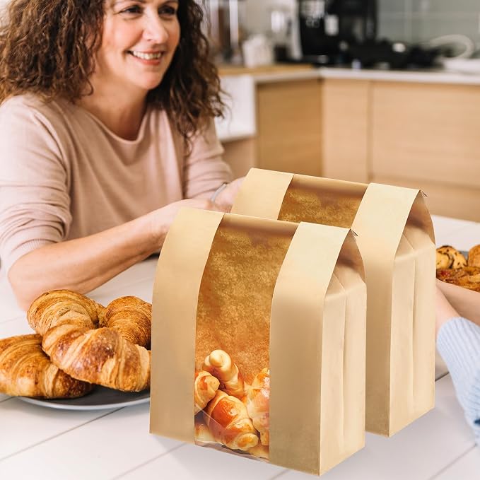 30 Pack Kraft Paper Bread Loaf Bags with Tin Tie Tab Lock, for Homemade Bread Loaf Bags 14" x 8.3" x 3.5", Sourdough Bread Bags with Clear Front Window for Baked Food Storage (30 Pack) | 30 Pack Bread Bags