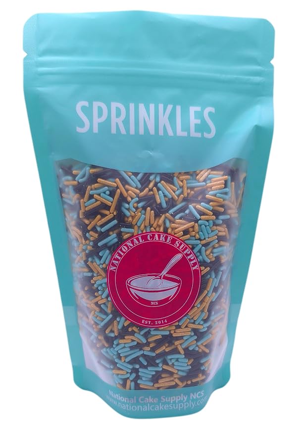 NCS Black, Gold & Light Teal Jimmies Edible Sprinkles – Cupcake, Cake & Cookie Decorations, 7 oz